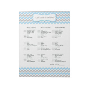 SPANISH What's in your purse Boy Baby Shower Game Notepad