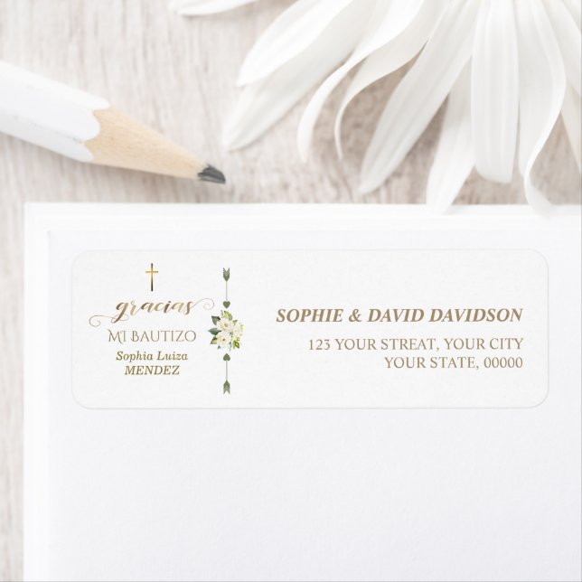 Spanish White Flowers Gracias Calligraphy Bautizo (Insitu)