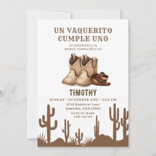 Spanish Wild West Vaquerito Cowboy Shoes Birthday  Invitation