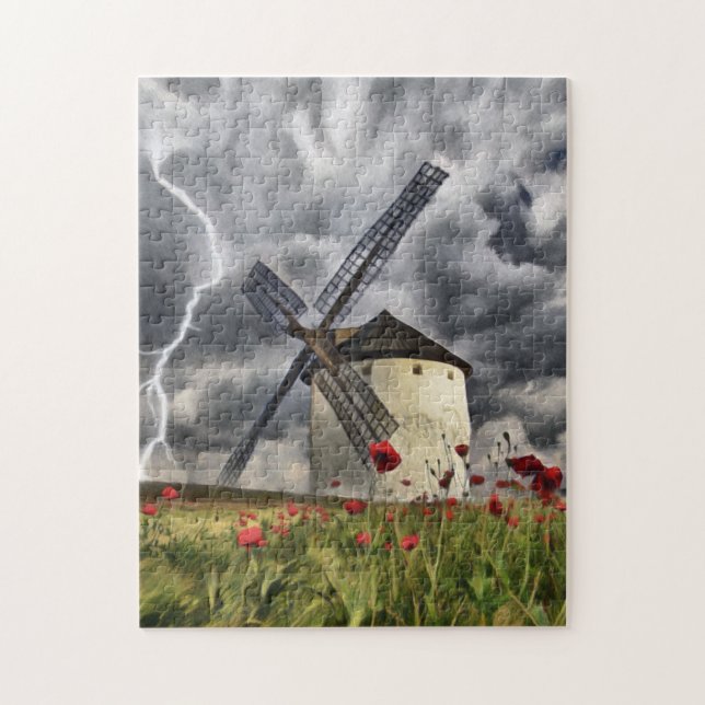 Spanish Windmill In A Storm Jigsaw Puzzle (Vertical)