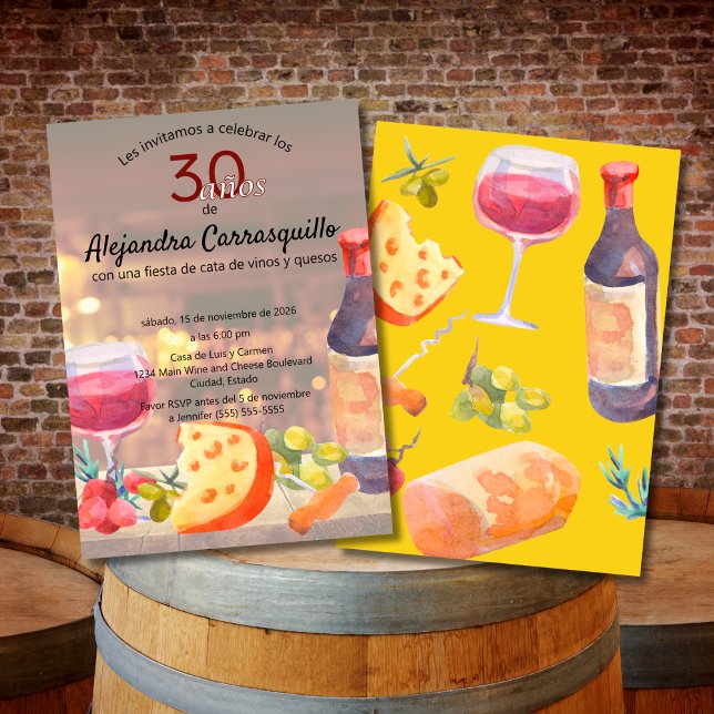 Spanish Wine & Cheese Tasting 30th Birthday Party  Invitation (Creator Uploaded)