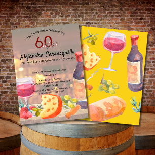 Spanish Wine & Cheese Tasting Classy 60th Birthday Invitation