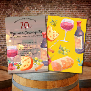 Spanish Wine & Cheese Tasting Classy 70th Birthday Invitation