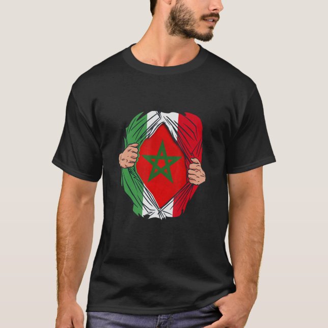 Spanish with Moroccan roots Maroc Flag with Spain T-Shirt (Front)