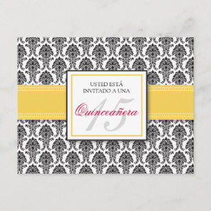 SPANISH Yellow Damask Quinceañera Invitación Invitation