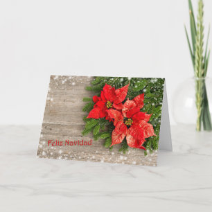 Spanishn Christmas - Christmas tree, Poinsettia Holiday Card