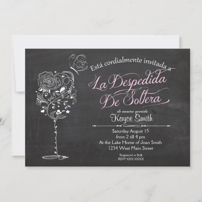 SpanishVintage Wine Glass Bridal Shower INvitation (Front)