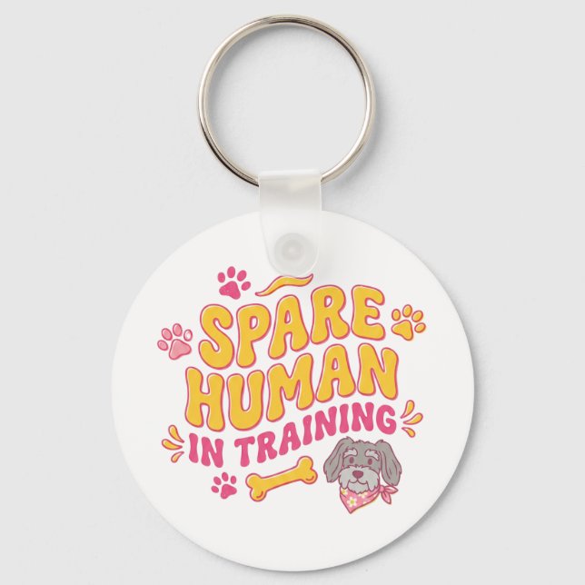 Spare human dog personalised with name key ring (Front)