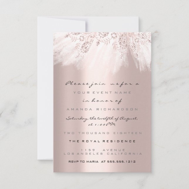 Spark Dress Rose Gold  Bridal Shower Wedding Grey Invitation (Front)