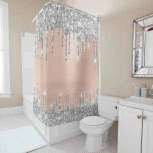 Spark Drips Glitter Effect Rose Silver Grey Shower Curtain