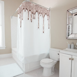 Spark Drips Glitter Rose 3d effect. Unique White Shower Curtain