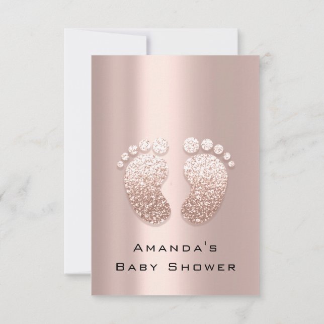 Spark Glitter Baby Shower Feet Rose Blush Girl Boy Invitation (Back)