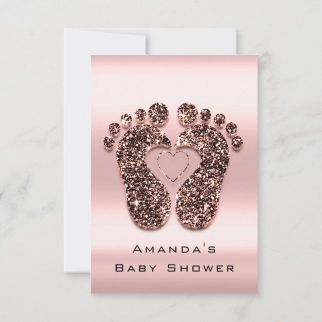 Spark Glitter Baby Shower Feet Rose  Blush Royal Invitation (Back)