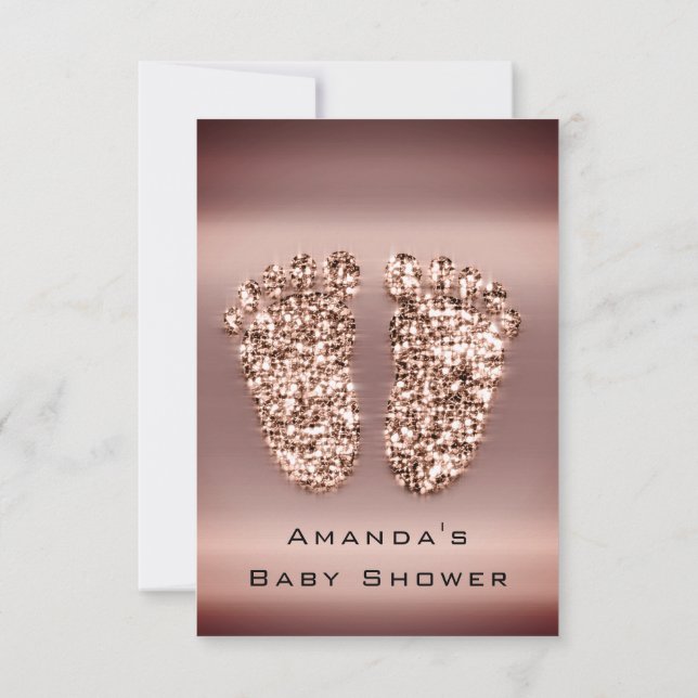 Spark Glitter Baby Shower Feet Rose Gold Skinny Invitation (Back)