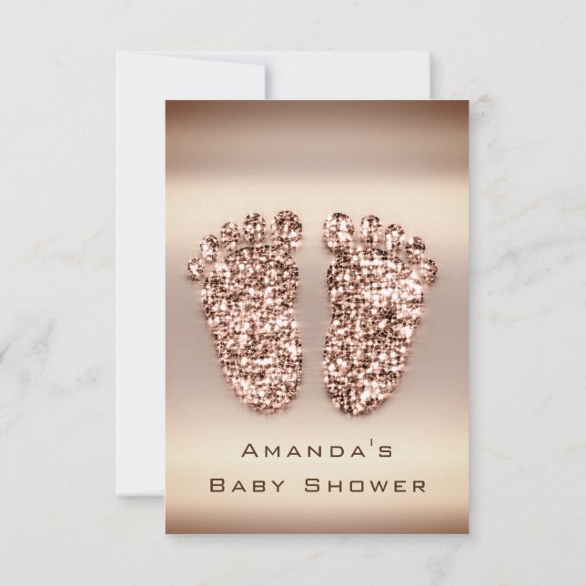 Spark Glitter Baby Shower Feet Rose Gold Skinny Invitation (Back)