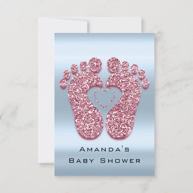 Spark Glitter Baby Shower Feet Rose Pink Blue VIP Invitation (Back)
