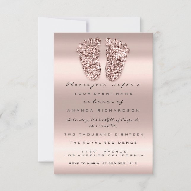 Spark Glitter Baby Shower Feet Rose Pink Blush VIP Invitation (Front)