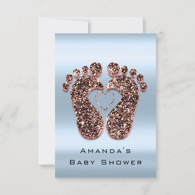 Spark Glitter Baby Shower Feet Rose Skin Blue VIP Invitation (Back)