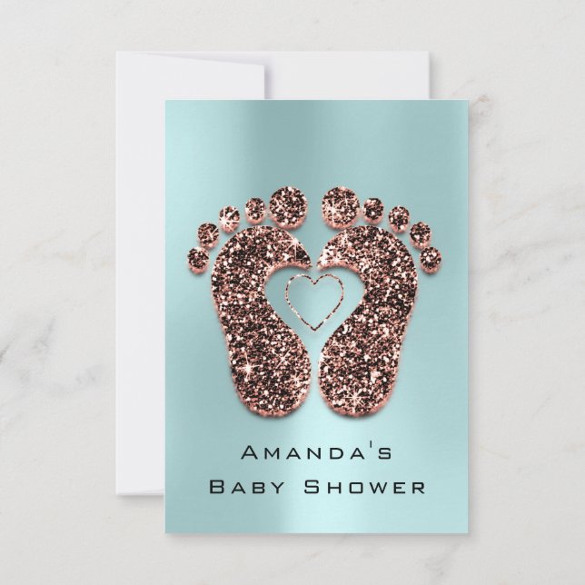 Spark Glitter Baby Shower Feet Rose Skinny Blue Invitation (Back)