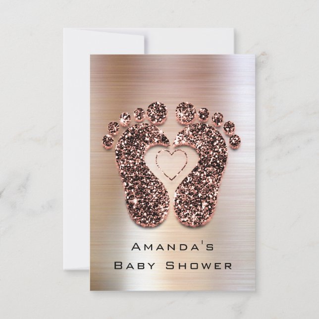 Spark Glitter Baby Shower Feet Rose Skinny VIP Invitation (Back)