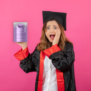 Spark Glitter Drip Silver Purple Grey  Graduate  I Invitation