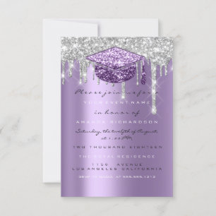 Spark Glitter Drip Silver Purple Grey  Graduate  Invitation