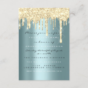 Spark Glitter Drips Gold Teal Bridal Sweet 16th Invitation