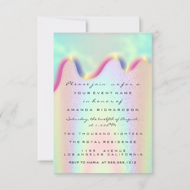 Spark Glitter Drips Holographic Bridal Sweet 16th Invitation (Front)