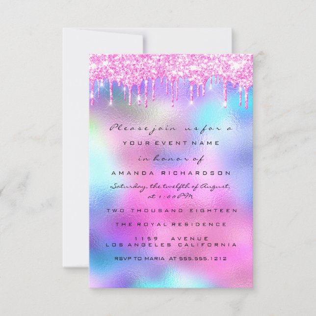 Spark Glitter Drips Pink Drips Bridal Sweet 16th Invitation (Front)