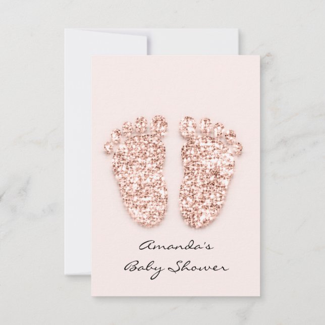 Spark Glitter Drips Rose Baby Shower Girl Boy Feet Invitation (Back)