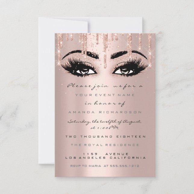 Spark Glitter Drips Rose Eyelash Formal Confetti Invitation (Front)