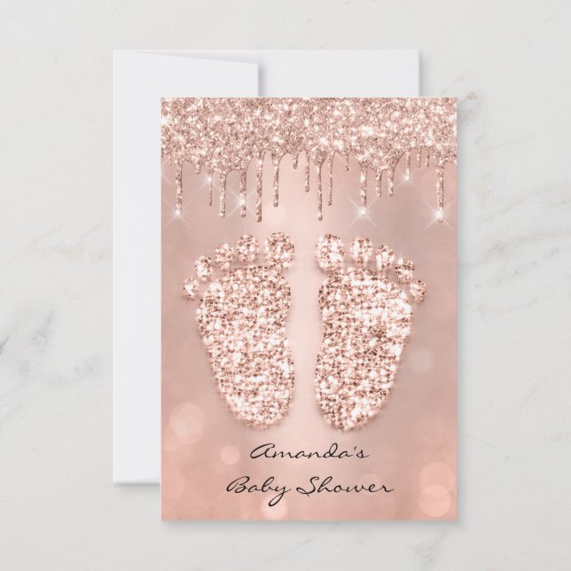 Spark Glitter Drips Rose Girl Boy Baby Shower Feet Invitation (Back)
