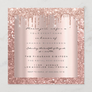 Spark Glitter Drips Rose Glitter Bridal Sweet 16th Invitation