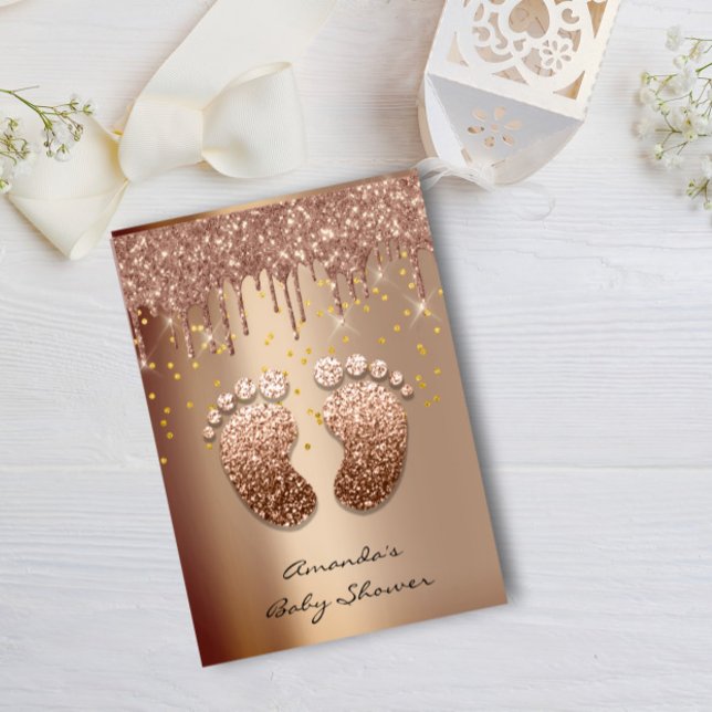 Spark Glitter Drips Rose Gold Baby Shower Foot Invitation (Spark Glitter Drips Rose Gold Baby Shower Foot Invitation)