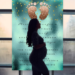 Spark Glitter Drips Rose Gold Baby Shower Teal Invitation