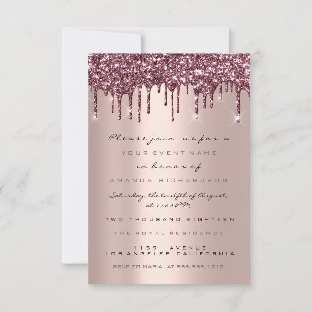 Spark Glitter Drips Rose Gold  Bridal Sweet 16th Invitation (Front)