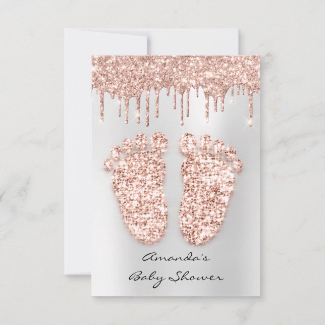Spark Glitter Drips Rose Grey GreyBaby Shower Feet Invitation (Back)