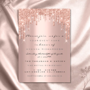 Spark Glitter Drips Rose Lux Bridal Sweet 16th Invitation