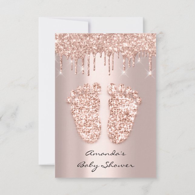 Spark Glitter Drips Rose VIP Baby Shower Feet Invitation (Back)