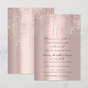Spark Glitter Drips Rose Wedding Bridal Shower Invitation