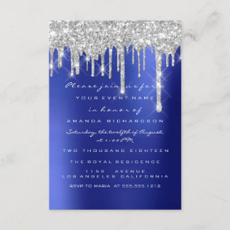Spark Glitter Drips Silver Navy Bridal Sweet 16th Invitation