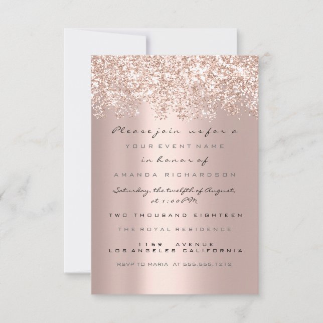 Spark Glitter Glam Rose Bridal Shower Sweet 16th Invitation (Front)