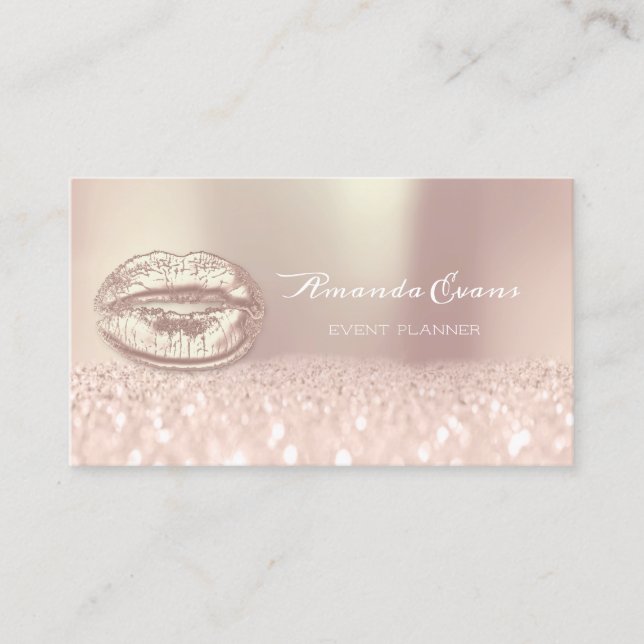 Spark Glitter Kiss Rose Gold Makeup Artist Lips Appointment Card (Front)