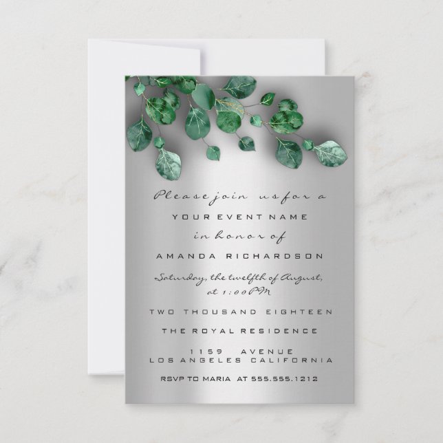 Spark Glitter Rustic Silver Green Baby Shower Feet Invitation (Front)