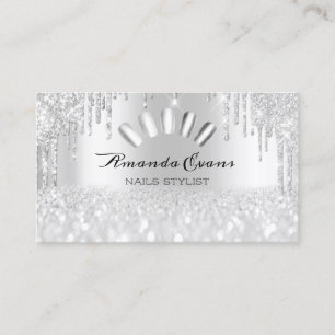 Spark Glitter Silver Grey Nails Artist Drips Appointment Card
