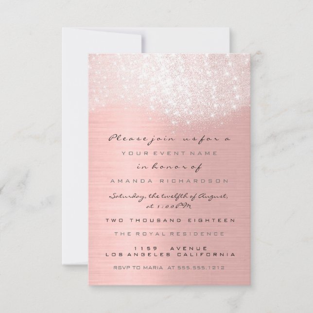 Spark Glitter White Rose Gold  Bridal Sweet 16th Invitation (Front)