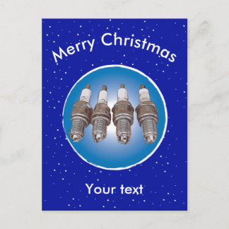 Spark plugs of the engine holiday postcard