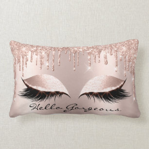 Spark Rose Gold Drips Makeup Lashes Hello Gorgeous Lumbar Cushion