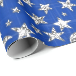Spark Silver Grey Grey Stars Moon Blue Indigo Wrapping Paper