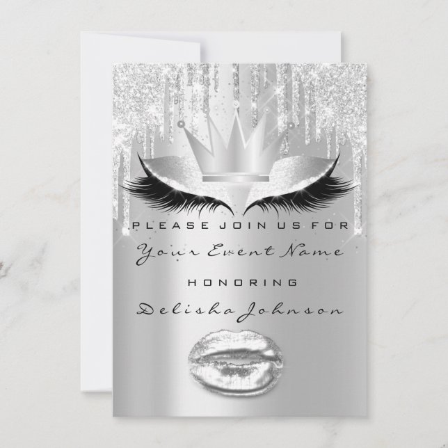 Spark Sweet 16th Drip Bridal Makeup  Crown Grey Invitation (Front)